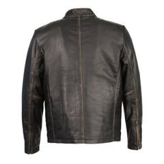 Milwaukee Leather SFM1855 Men's Black Brown Leather Moto Racer Jacket with Throat Latch