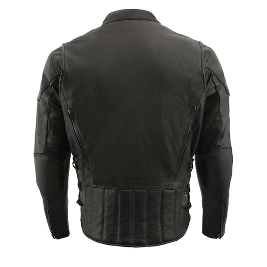 Milwaukee Leather Men's Scooter Black Vented Motorcycle Leather Jacket w/ Side Laces SH1010