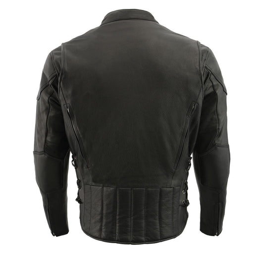 Milwaukee Leather Men's Scooter Black Vented Motorcycle Leather Jacket with Side Laces in Tall Sizes SH1010T