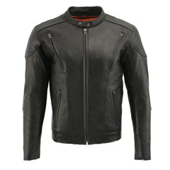 Milwaukee Leather Men's Scooter Black Vented Motorcycle Leather Jacket with Side Laces in Tall Sizes SH1010T