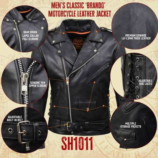 Milwaukee Leather SH1011 Tall Men's Classic Side Lace Police Style Motorcycle Leather Jacket