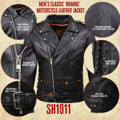 Milwaukee Leather SH1011 Tall Men's Classic Side Lace Police Style Motorcycle Leather Jacket