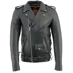 Milwaukee Leather SH1011 Tall Men's Classic Side Lace Police Style Motorcycle Leather Jacket