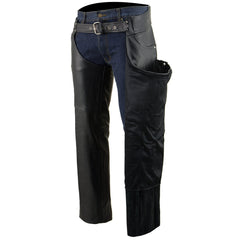 Milwaukee Leather SH1101 Men's Black Classic Leather Motorcycle Riding Chaps with Jean Pockets
