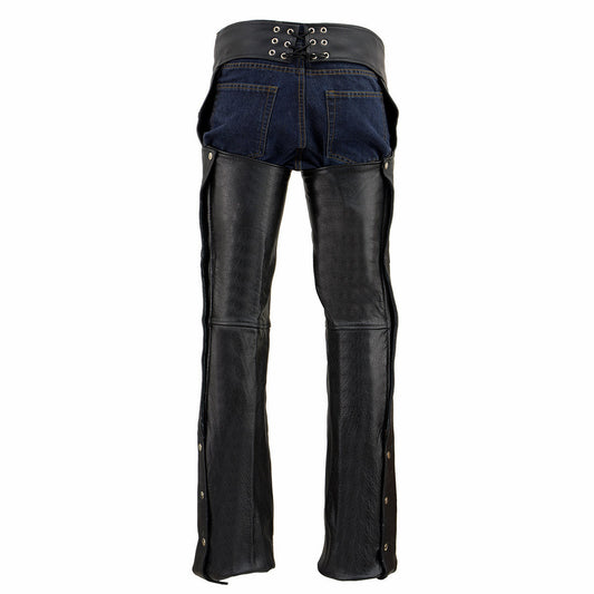 Milwaukee Leather SH1101 Men's Black Classic Leather Motorcycle Riding Chaps with Jean Pockets