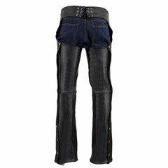 Milwaukee Leather SH1101 Men's Black Classic Leather Motorcycle Riding Chaps with Jean Pockets