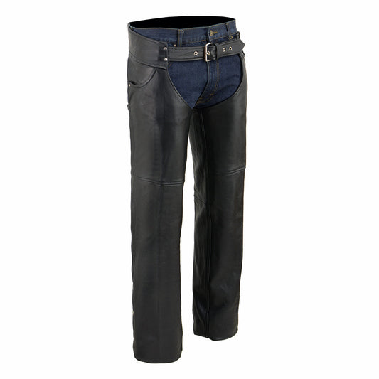 Milwaukee Leather SH1101 Men's Black Classic Leather Motorcycle Riding Chaps with Jean Pockets
