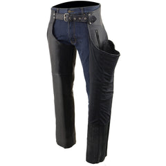 Milwaukee Leather SH1190 Men's Black Leather Chaps with Zippered Thigh Pockets
