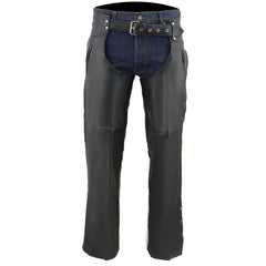Milwaukee Leather SH1190 Men's Black Leather Chaps with Zippered Thigh Pockets