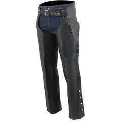 Milwaukee Leather SH1190 Men's Black Leather Chaps with Zippered Thigh Pockets