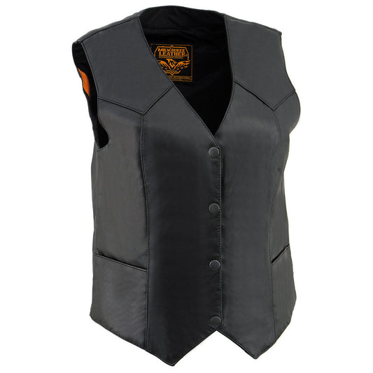 Milwaukee Leather SH1227 Women's Black 'Classic Western' Leather 4-Snap Button Vest