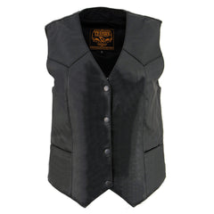Milwaukee Leather SH1227 Women's Black 'Classic Western' Leather 4-Snap Button Vest