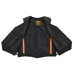 Milwaukee Leather SH1227L Women's Black Leather Side Laces Classic Western Motorcycle Rider Vest w/ Snap Closure