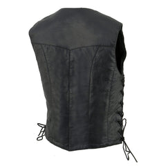 Milwaukee Leather SH1227L Women's Black Leather Side Laces Classic Western Motorcycle Rider Vest w/ Snap Closure
