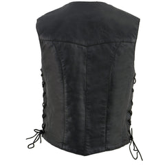 Milwaukee Leather SH1227L Women's Black Leather Side Laces Classic Western Motorcycle Rider Vest w/ Snap Closure