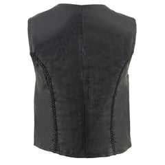 Milwaukee Leather SH1246Z Women's Black Leather Classic Braided Motorcycle Rider Vest w/ Zipper Closure