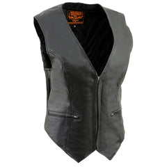 Milwaukee Leather SH1288 Ladies Black Leather Vest with Side Stretch Panels