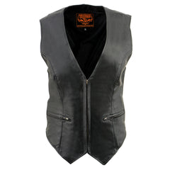 Milwaukee Leather SH1288 Ladies Black Leather Vest with Side Stretch Panels