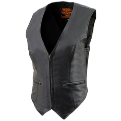 Milwaukee Leather SH1288 Ladies Black Leather Vest with Side Stretch Panels