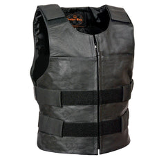 Milwaukee Leather SH1367Z Men's Black Leather 'Replica' Bullet Proof Style Motorcycle Biker Vest