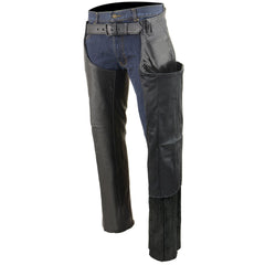 Milwaukee Leather Men’s Black Premium Leather Motorcycle Rider Chaps w/ Front 3-Pockets - Thigh Patch Pocket-SH1766