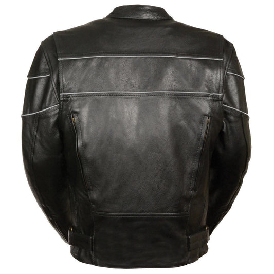 Milwaukee Leather SH1785 Men's Black Leather Jacket with Side Stretch and Reflective Piping