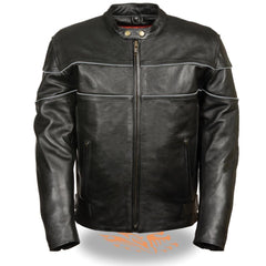 Milwaukee Leather SH1785 Men's Black Leather Jacket with Side Stretch and Reflective Piping