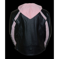 Milwaukee Leather SH1951 Women's Black and Pink Striped Leather Jacket with Zip-Out Hoodie