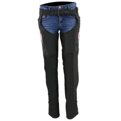 Milwaukee Leather SH1956 Women's 'Winged' Black and Pink Textile Chaps
