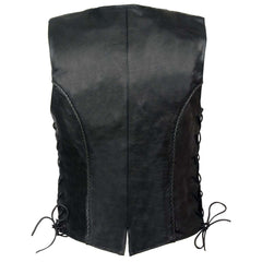 Milwaukee Leather SH2045 Women's Black Thin Braid Leather Side Lace Motorcycle Rider Vest- w/ Snap Closure