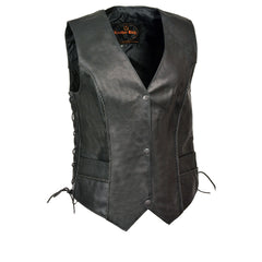 Milwaukee Leather SH2045 Women's Black Thin Braid Leather Side Lace Motorcycle Rider Vest- w/ Snap Closure