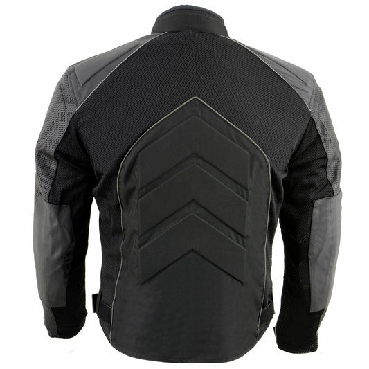 NexGen SH2153 Men's Black and Orange CE Armored Motorcycle Textile and Leather Combo Jacket