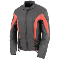 Nexgen SH2188 Women's Black and Red Textile Motorcycle Riding Jacket with Side Stretch and Lacing