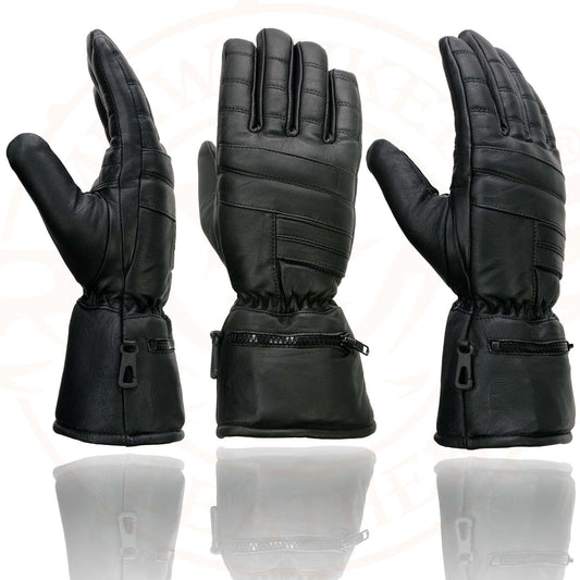 Milwaukee Leather SH230 Men's Black Leather Winter Cold Weather Gauntlet Motorcycle Hand Gloves w/ Rain Mitten