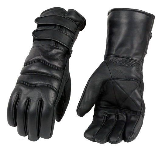 Milwaukee Leather SH233 Men's Black Leather Gauntlet Gloves with Double Strap