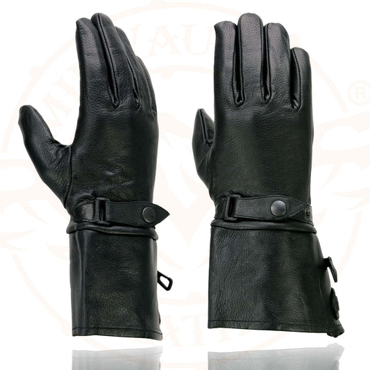 Milwaukee Leather SH264 Men's Black Leather Gauntlet Style Motorcycle Gloves w/ Thermal Liner