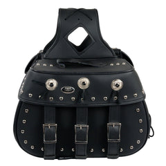 Milwaukee Leather SH652ZB Black Zip-Off Triple Buckle PVC Throw Over Motorcycle Saddlebags with Studs (18X11X7X19)