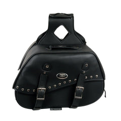 Milwaukee Leather SH655ZB Black Zip-Off Two Buckle Extended Lid Studded PVC Throw Over Motorcycle Saddlebags (19X12X7X20)