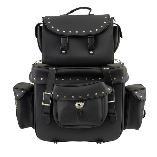 Milwaukee Leather SH660 Large Black 2-Piece PVC Motorcycle Touring Bag Pack