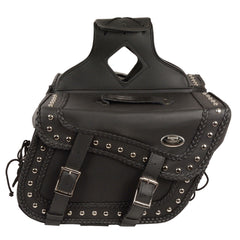 Milwaukee Leather SH66401ZB Black Large 'Studded and Braided' Zip-Off PVC Throw Over Motorcycle Saddlebags