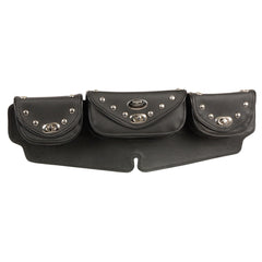 Milwaukee Leather Performance SH671 Black Large Studded Triple Pocket Windshield Mount Bag with Turn Clasps