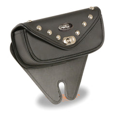 Milwaukee Leather Performance SH67103 Black Small Single Pocket Studded Windshield Mount Bag with Turn Clasp