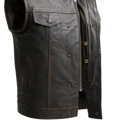 FIM689CDT-BLKOL-Sharp Shooter Men's Motorcycle Leather Vest