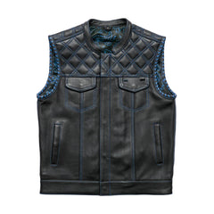 FIM672QLT-Blue-Sinister - Men's Motorcycle Leather Vest