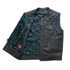 FIM672QLT-Blue-Sinister - Men's Motorcycle Leather Vest
