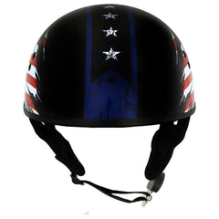 Hot Leathers HLT68 American Flag Black Glossy Motorcycle Skull Cap Half Helmet DOT Approved