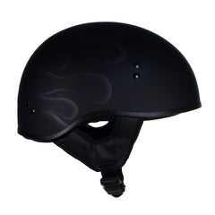 Hot Leathers HLT68 Type-1 Flat Black Flames Motorcycle DOT Approved Skull Cap Half Helmet