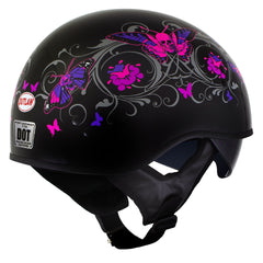 Milwaukee Helmets T72 Gloss Black Pink Butterflies Advanced DOT Helmet w/ Drop Down Visor
