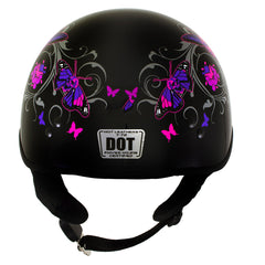 Milwaukee Helmets T72 Gloss Black Pink Butterflies Advanced DOT Helmet w/ Drop Down Visor