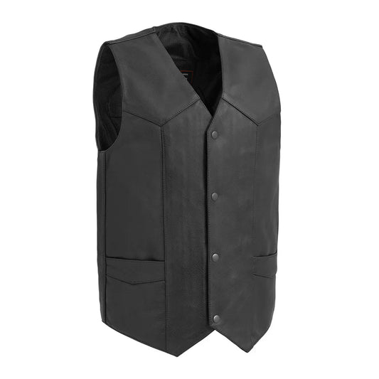 FIM643CCB-Texan Black Men's Motorcycle Western Style Leather Vest